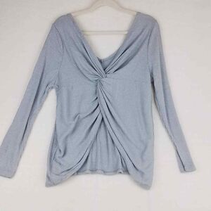 Soncy Ribbed Knit‎ Oversized Sweater Sz 22/24 Gray V Neck Twist Back Long Sleeve